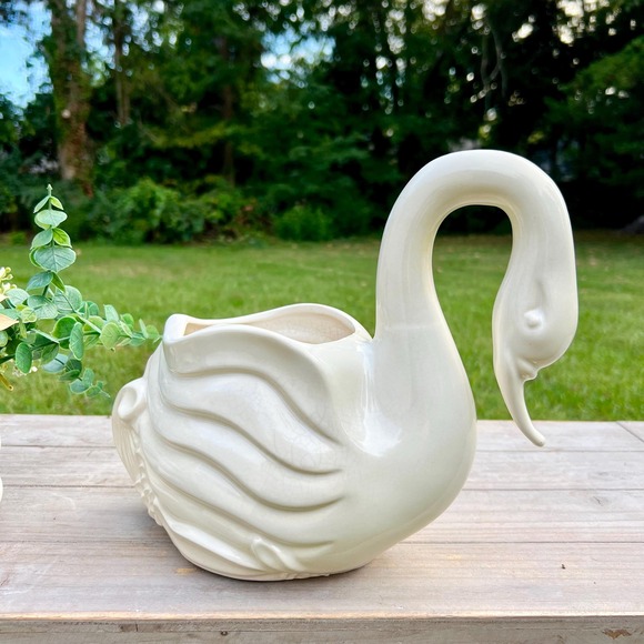 Other - Old Vintage Ceramic White Swan Planter Vase | Made in USA